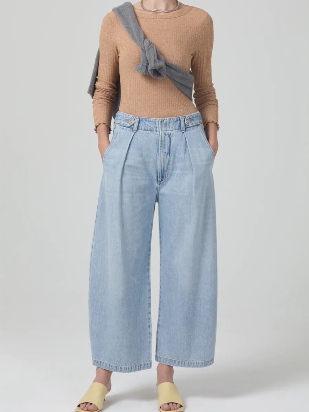 NWT Citizens of Humanity Payton Pleated Trouser Jeans Wide Leg Denim Roma Blue